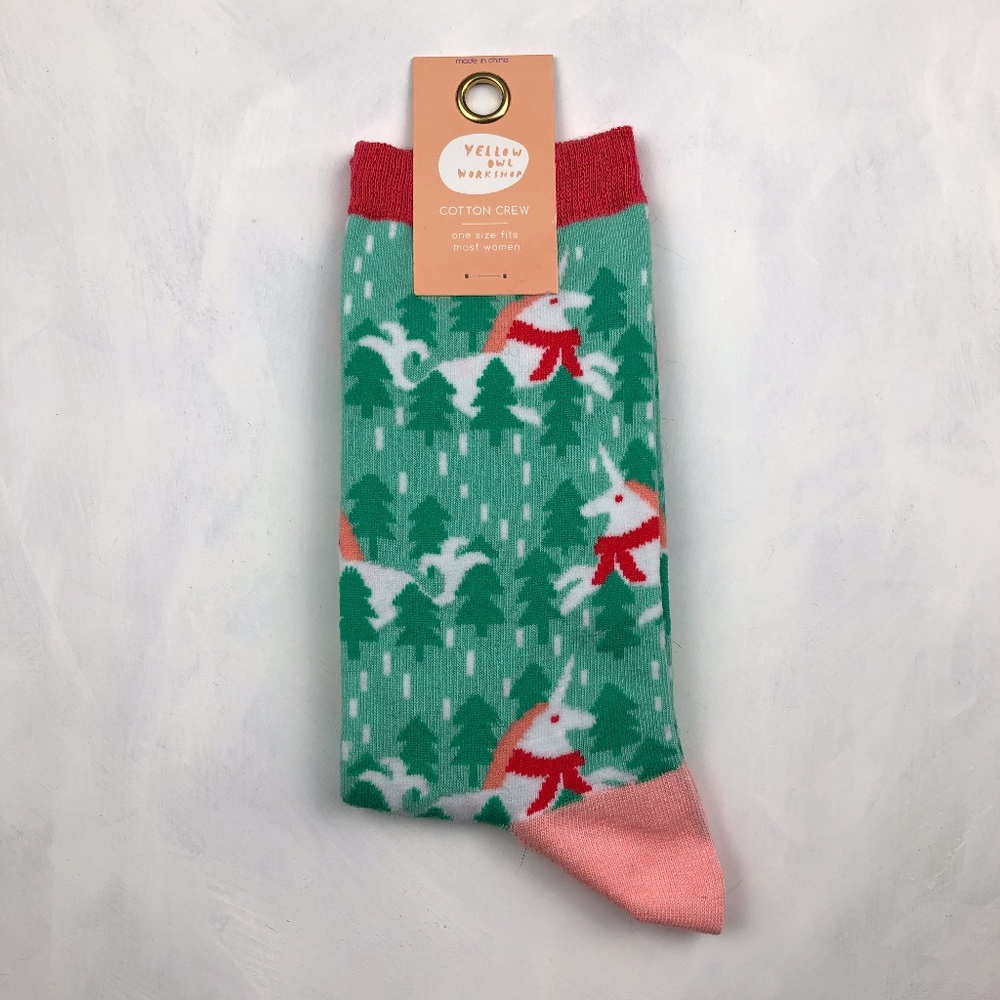 NWT Yellow Owl Workshop Holiday Unicorn Crew Socks